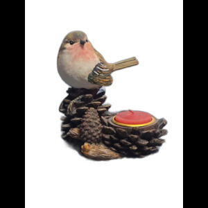 Colorful European robin Bird on pinecone Tea light candle stand Decor